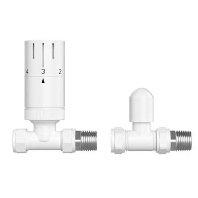 Better Bathrooms ONLY OPENED - White Round Thermostatic Straight Radiator Valves with