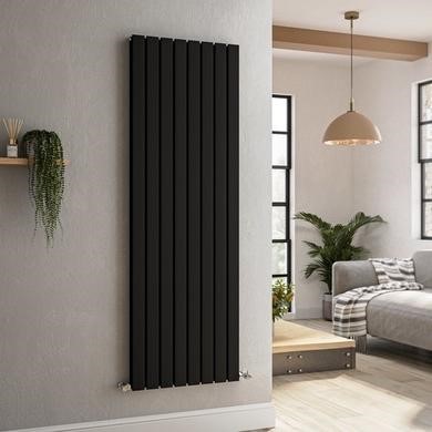 Riace Midnight Black Vertical Flat Designer Radiator 1800x544mm