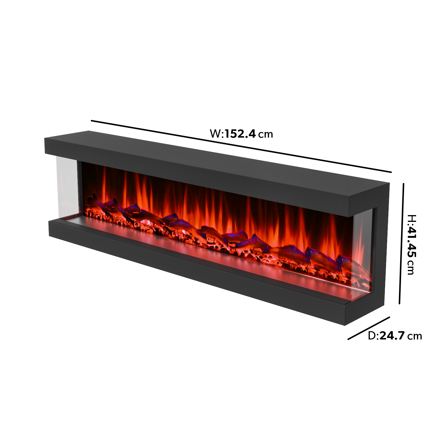 60 Inch Black Inset Electric Media Wall Fireplace AmberGlo AGL051