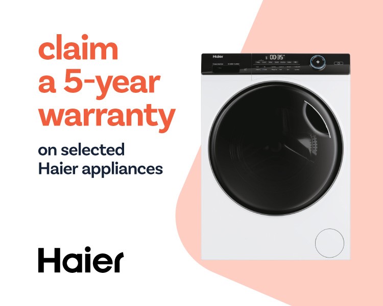 Claim a 5 year warranty on selected Haier appliances.