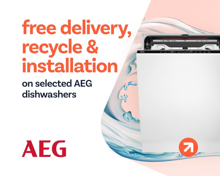 Free delivery, free installation and free recycling on selected AEG dishwashers.