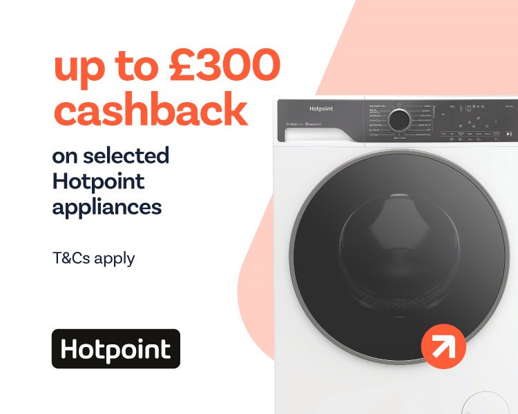 Up to £300 Cashback on selected Hotpoint appliances.