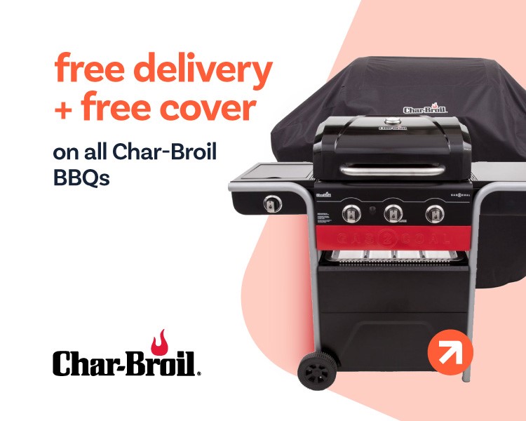 Free delivery and free cover on all Char Broil BBQs .