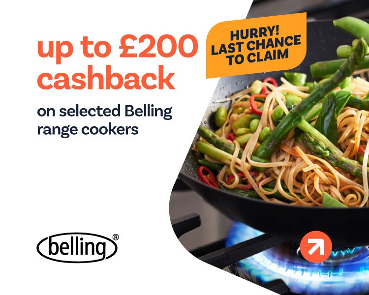 Up to £200 cashback on selected Belling range cookers.
