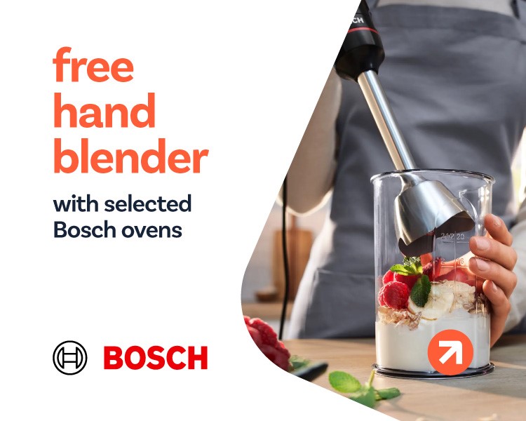 Free hand blender with selected Bosch cooking appliances.