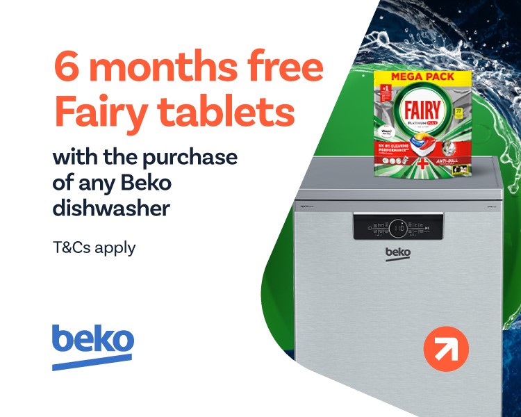 6 Months FREE Fairy Tablets with the Purchase of any Beko Dishwasher .