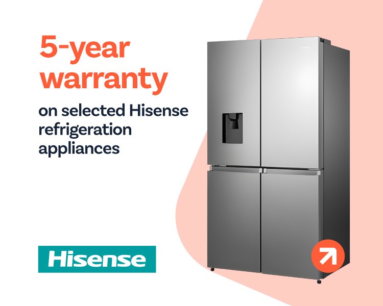 Claim a 5-Year Warranty on selected Hisense Refrigeration appliances.