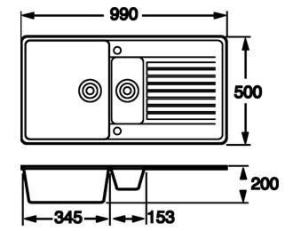AS2WH composite sink - white - diagram