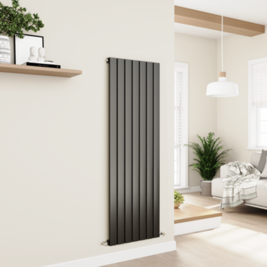 Eco Eleganza Midnight Black Vertical Flat Designer Aluminium Radiator 1600x525mm Single