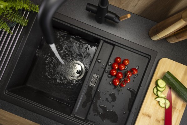 Abode Synchronist 1.25 Bowl Inset / Undermount Black Granite Kitchen Sink