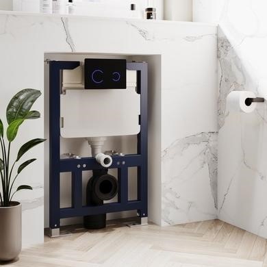 820mm Wall Hung Toilet Frame & Black Glass Sensor Dual Flush Plate with Concealed Cistern
