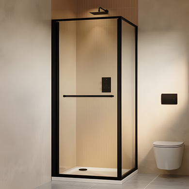 900x900mm Black In-Fold Sliding Shower Enclosure 6mm Glass and Shower Tray - Apollo