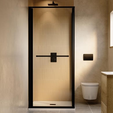 900x900mm Black In-Fold Sliding Shower Enclosure 6mm Glass and Low Profile Shower Tray -
