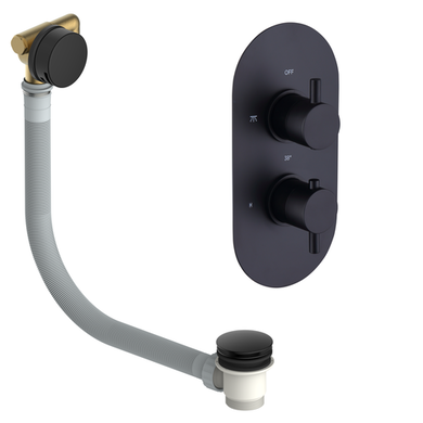 Matt Black 1 Outlet Concealed Thermostatic Duel Control Shower Valve And Overflow Bath