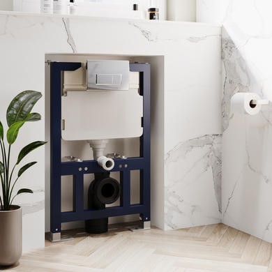 820mm Wall Hung Toilet Frame & Chrome Pneumatic Dual Flush Plate with Concealed Cistern -