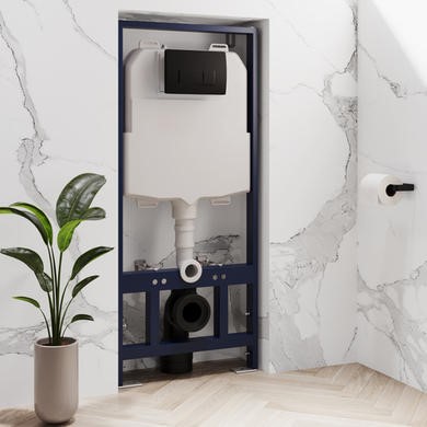 1168mm Wall Hung Toilet Frame & Matt Black Pnuematic Dual Flush Plate with Concealed