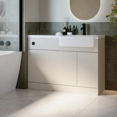 1100mm Beige Right Hand Toilet and Sink Unit with Black Fittings - Unit & Basin Only -