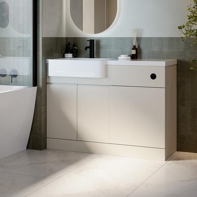 1100mm Beige Left Hand Toilet and Sink Unit with Black Fittings - Unit & Basin Only - Bali