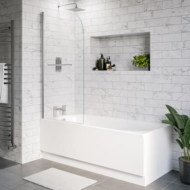 Single Ended Shower Bath with Front Panel & Chrome Bath Screen with Towel Rail 1700 x