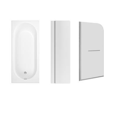 1700 x 750 Rutland Single Ended Round Bath with Hinged 1450mm 6mm Chrome Bath Screen with