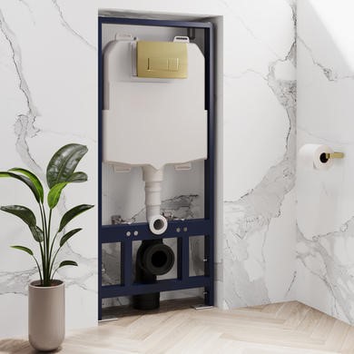 1168mm Wall Hung Toilet Frame & Brass Pnuematic Dual Flush Plate with Concealed Cistern -