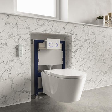 Wall Hung Smart Bidet Japanese Toilet & 820mm Frame Cistern and White Sensor Flush Plate