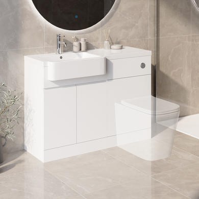 1100mm White Left Hand Toilet and Sink Unit with Chrome Fittings - Unit & Basin Only -
