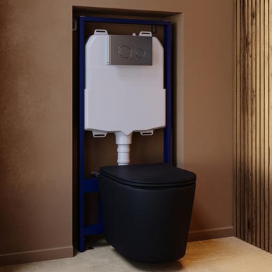 Matt Black Wall Hung Rimless Toilet with Soft Close Seat