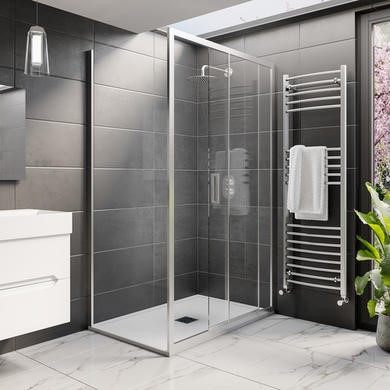 1000x800mm Chrome 8mm Glass Rectangular Sliding Shower Enclosure with Low Profile Shower