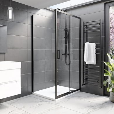 1000x900mm Black 8mm Glass Rectangular Sliding Shower Enclosure - Pavo