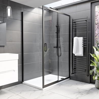 1100x800mm Black 8mm Glass Rectangular Sliding Shower Enclosure - Pavo