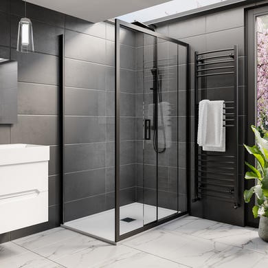 1200x900mm Black 8mm Glass Rectangular Sliding Shower Enclosure with Low Profile Shower