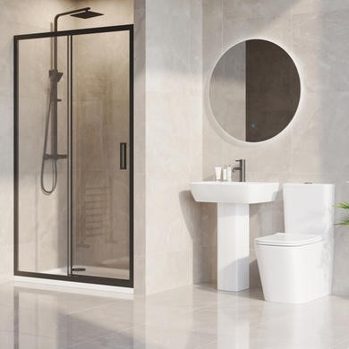 1200 x 800mm Black Rectangular Sliding Door Shower Enclosure Suite with Toilet and Basin