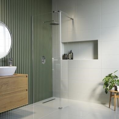 900mm Chrome Shower Screen for Wet Room & Walk In Shower with 300mm Hinged Flipper Return