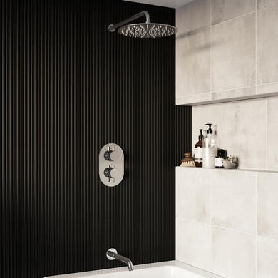 Chrome 2 Outlet Thermostatic Bath Mixer Shower Set With 300mm Wall Mounted Shower Head
