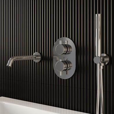 Chrome 2 Outlet Thermostatic Mixer Shower Set With Hand Shower and Pencil Bath Filler