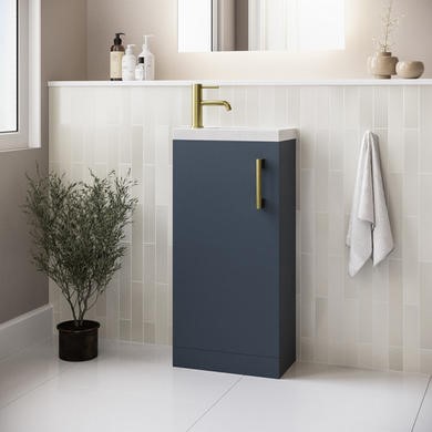 400mm Blue Freestanding Cloakroom Vanity Unit with Basin and Brass Handle - Ashford