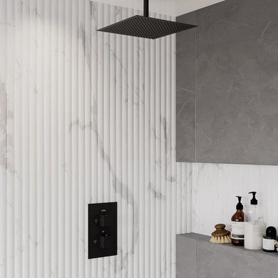 Black 1 Outlet Ceiling Mounted Thermostatic Mixer Shower Set - Zana