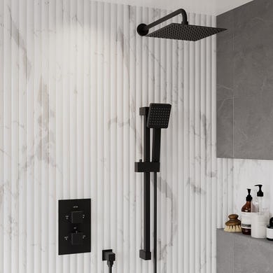 Black 2 Outlet Wall Mounted Thermostatic Mixer Shower Set with Hand Shower - Zana