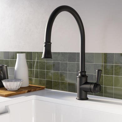 ALMSOST PERFECT - Black Single Lever Pull Out Traditional Monobloc Kitchen Mixer Tap -