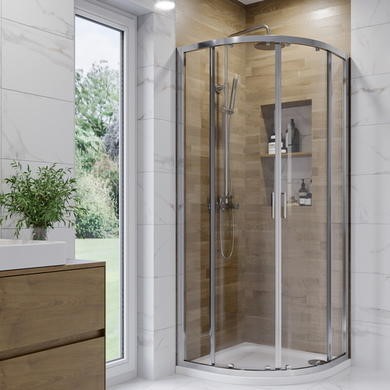 800mm Chrome 6mm Glass Quadrant Shower Enclosure with Shower Tray - Carina