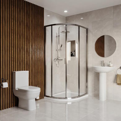 1000 x 800mm Right Hand Offset Quadrant Shower Enclosure Suite with Toilet & Basin -