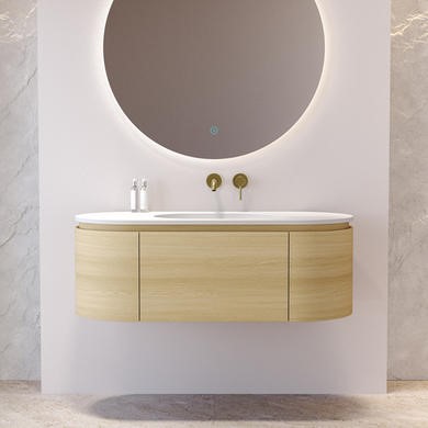 1200mm Oak Wood Effect Wall Hung Vanity Unit with Solid Surface Basin - Cali