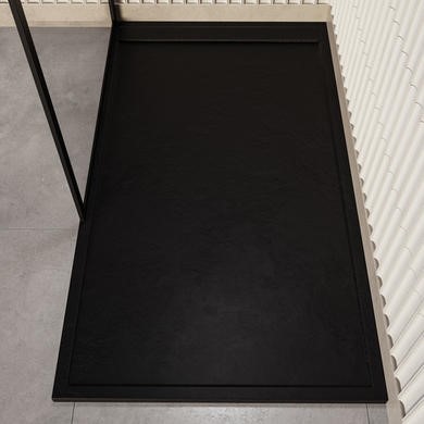 1200x900mm Rectangular Anti-Slip 30mm Slimline Black Stone Resin Shower Tray – Coast