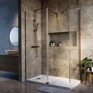 1600x800mm Bronze Wet Room Shower Screen Enclosure with Hinged Flipper Return Panel -