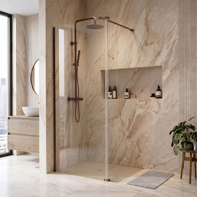 700mm Brushed Bronze Shower Screen for Wet Room & Walk In Shower with 300mm Hinged