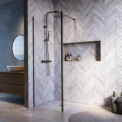 900mm Gunmetal Grey Shower Screen for Wet Room & Walk In Shower with 300mm Fixed Return
