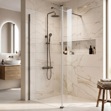 1200mm Nickel Shower Screen for Wet Room & Walk In Shower with 300mm Hinged Flipper