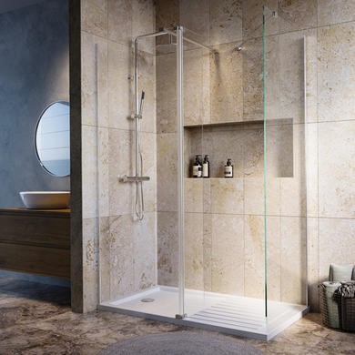 1400x900mm Brushed Nickel Walk-In Shower Screen Enclosure with Hinged Flipper Return