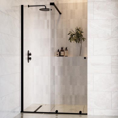 1200mm Black Sliding Door Shower Enclosure + Wall Support Bar 8mm Glass - Denver